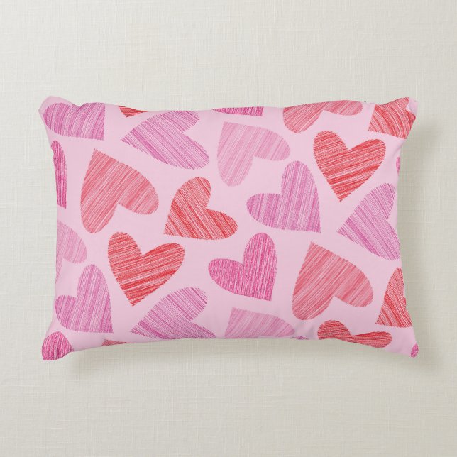Valentijnsdag gekrabbeld rood en roze harten accent kussen (Voorkant)