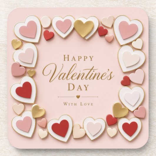 Valentijnsdag Gelaagde Hart Frame Rand Bier Onderzetter (Voorkant)