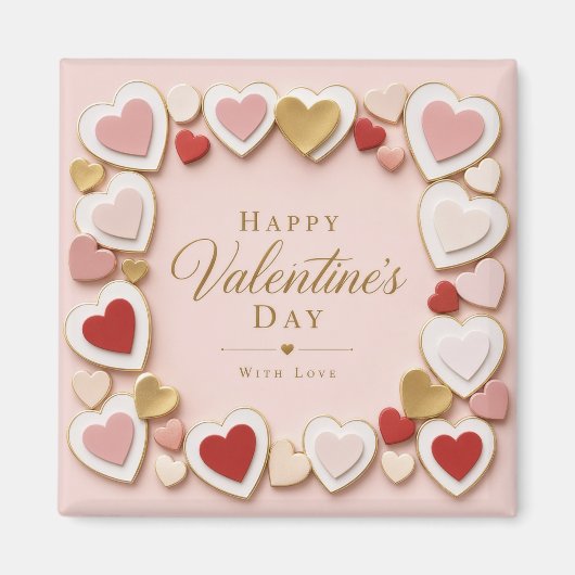 Valentijnsdag Gelaagde Hart Frame Rand Magneet (Voorkant)