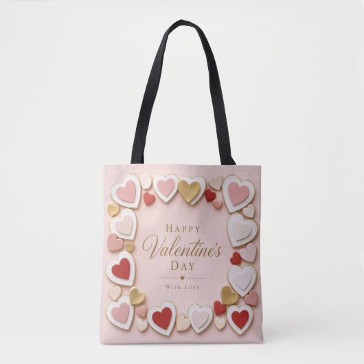 Valentijnsdag Gelaagde Hart Frame Rand Tote Bag (Voorkant)