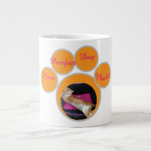 Valentijnsdag Gember Kat Pootafdruk Foto Grote Koffiekop