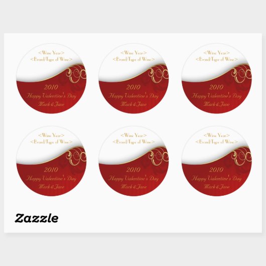 Valentijnsdag gepersonaliseerd wijnlabel ronde sticker (Vel)