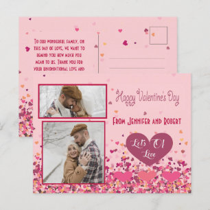 Valentijnsdag gepersonaliseerde foto roze harten briefkaart