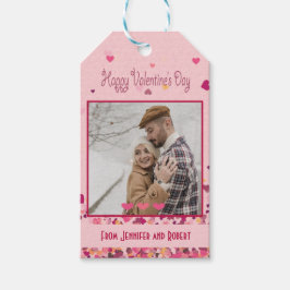 Valentijnsdag gepersonaliseerde foto roze harten cadeaulabel