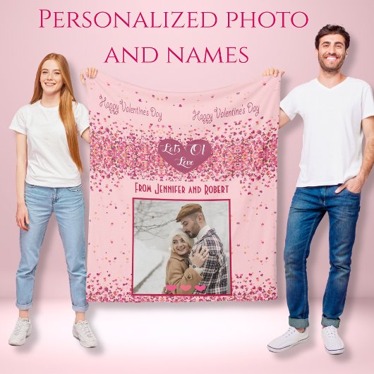 Valentijnsdag gepersonaliseerde foto roze harten fleece deken