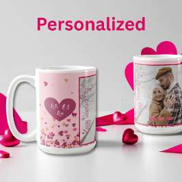 Valentijnsdag gepersonaliseerde foto roze harten koffiemok