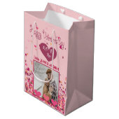 Valentijnsdag gepersonaliseerde foto roze harten medium cadeauzakje (Voorkant Gekanteld)