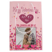 Valentijnsdag gepersonaliseerde foto roze harten medium cadeauzakje (Voorkant)