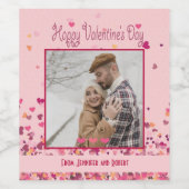 Valentijnsdag gepersonaliseerde foto roze harten wijn etiket (Enkel label)