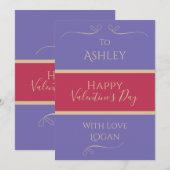 Valentijnsdag Gepersonaliseerde naam Paars Hot Pin Feestdagenkaart (Voorkant / Achterkant)