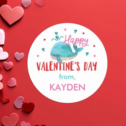 Valentijnsdag gepersonaliseerde walvis traktatie ronde sticker
