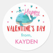 Valentijnsdag gepersonaliseerde walvis traktatie ronde sticker (Voorkant)