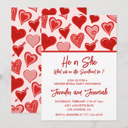 Valentijnsdag geslacht onthullen liefje rood roze kaart (Voorkant / Achterkant)