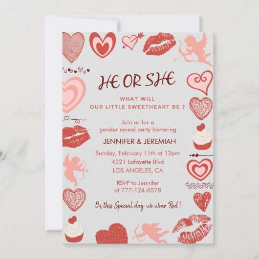Valentijnsdag geslacht onthulling uitnodiging hart (Voorkant)