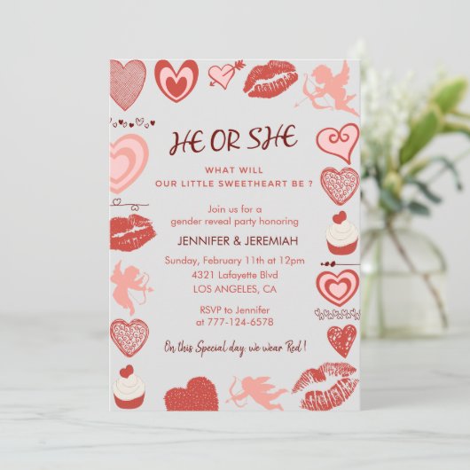 Valentijnsdag Geslacht openbaring uitnodiging hart (Staand voorkant)