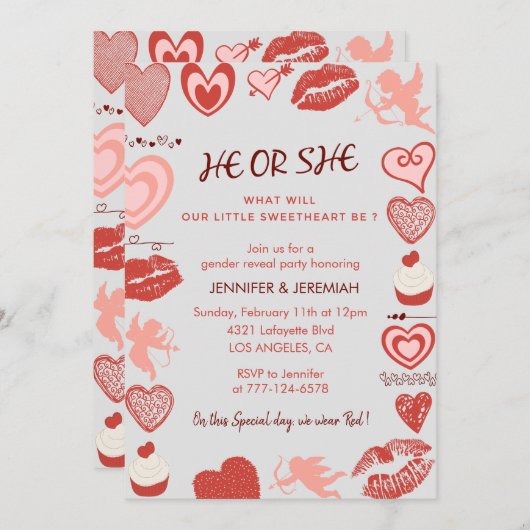 Valentijnsdag Geslacht openbaring uitnodiging hart (Voorkant / Achterkant)