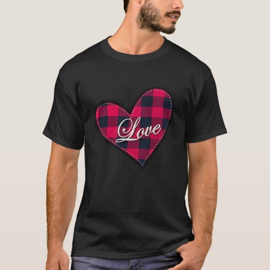 Valentijnsdag gestikte buffel geruite hart met t-shirt (Voorkant)