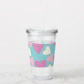 Valentijnsdag gestreepte harten monogram acryl drinkbeker (Achterkant)