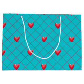 Valentijnsdag Gift Bag, Red Hearts, Aqua Pattern Large Cadeautasje (Achterkant)