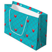 Valentijnsdag Gift Bag, Red Hearts, Aqua Pattern Large Cadeautasje (Voorkant Gekanteld)