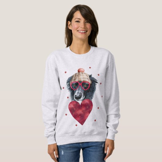 Valentijnsdag Gift Border Collie Dog Trui (Voorkant volledig)