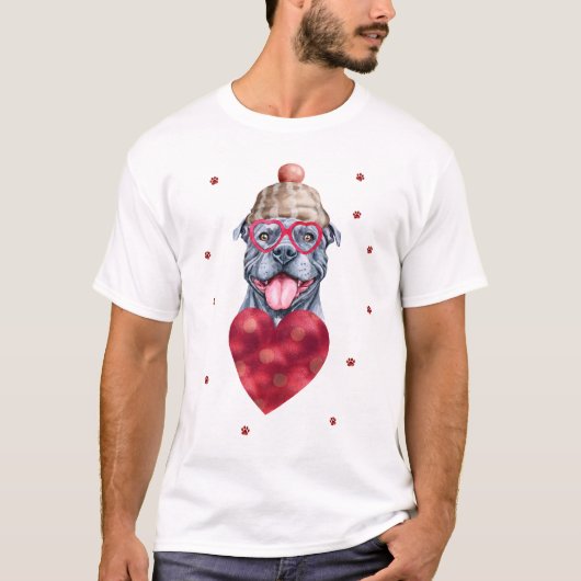 Valentijnsdag Gift Gray Pitbull Dog T-shirt (Voorkant)