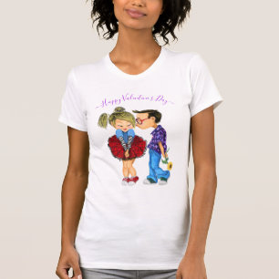 Valentijnsdag Gift T-Shirt met Schattige Paar Lief