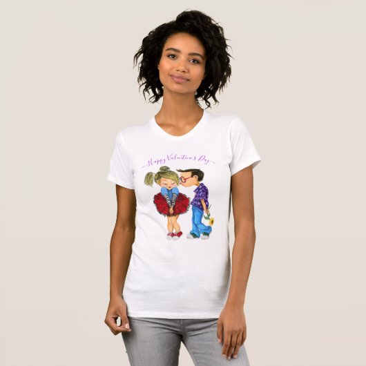 Valentijnsdag Gift T-Shirt met Schattige Paar Lief (Voorkant volledig)