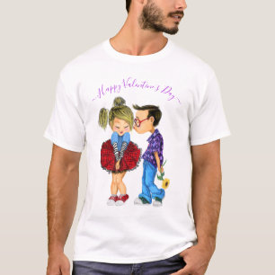 Valentijnsdag Gift T-Shirt met Schattige Paar Lief