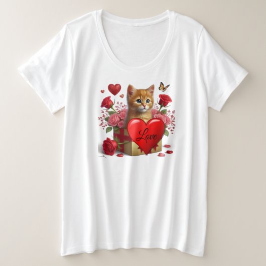 Valentijnsdag Ginger Cat Kattenliefhebbers Grote Maat T-shirt (Design voorkant)