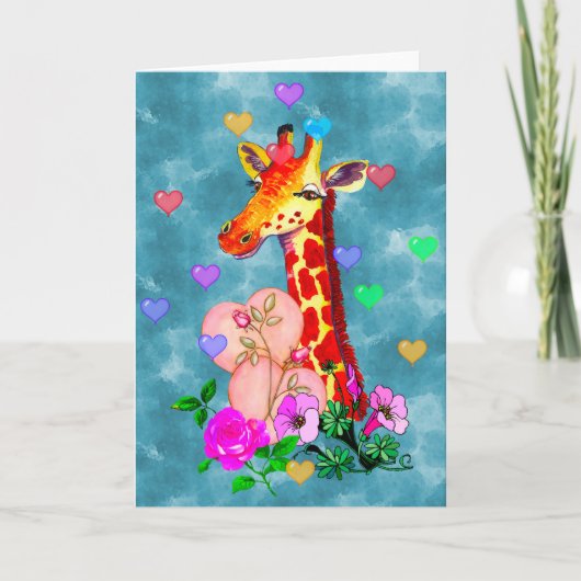 Valentijnsdag Giraffe Feestdagen Kaart (Voorkant)