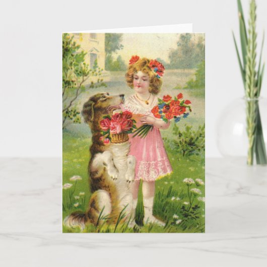 Valentijnsdag Girl en Dog Feestdagen Kaart (Voorkant)