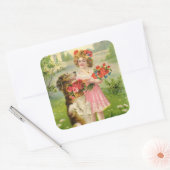 Valentijnsdag Girl en Dog Vierkante Sticker (Envelop)