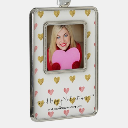 Valentijnsdag Glitter Hart Script Foto Ornament (Rechts)