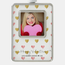 Valentijnsdag Glitter Hart Script Foto Ornament