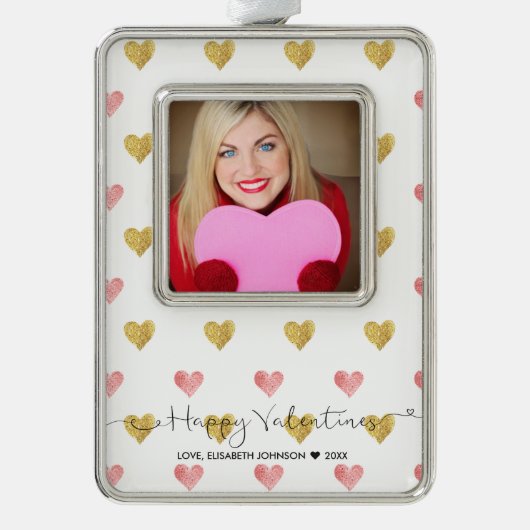 Valentijnsdag Glitter Hart Script Foto Ornament (Voorkant)