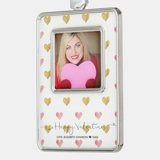 Valentijnsdag Glitter Hart Script Foto Ornament (Links)