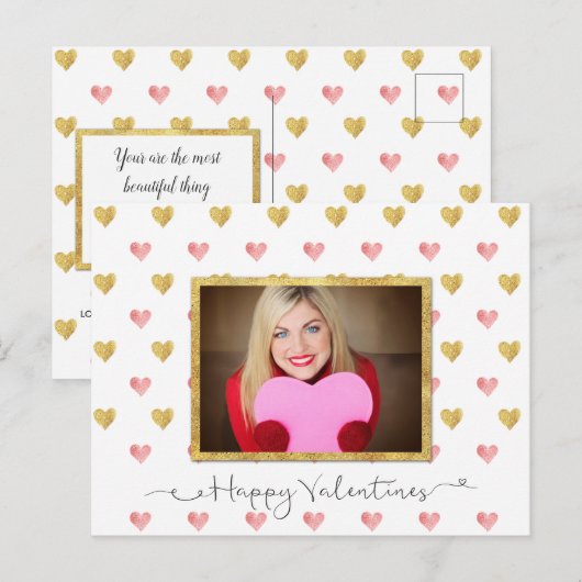 Valentijnsdag Glitter Heart Script Foto Briefkaart (Voorkant / Achterkant)