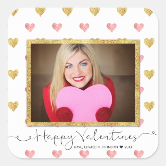 Valentijnsdag Glitter Heart Script Foto Sticker (Voorkant)
