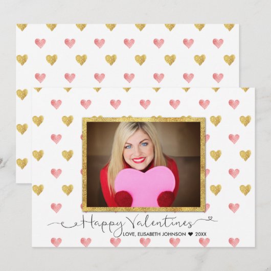 Valentijnsdag Glitter Heart Script - Fotokaart Feestdagenkaart (Voorkant / Achterkant)