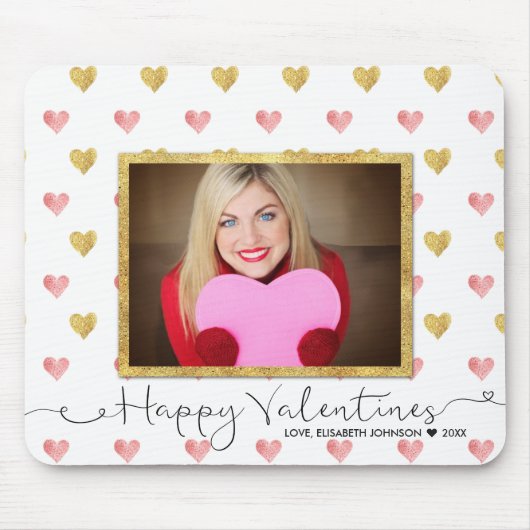 Valentijnsdag Glitter Heart Script Photo Mousepad Muismat (Voorkant)