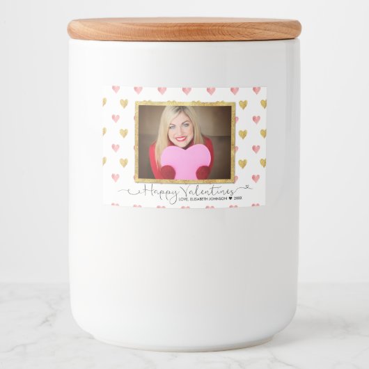 Valentijnsdag Glitter Hearts Food Label Voedselcontainer Etiket (Voorkant)