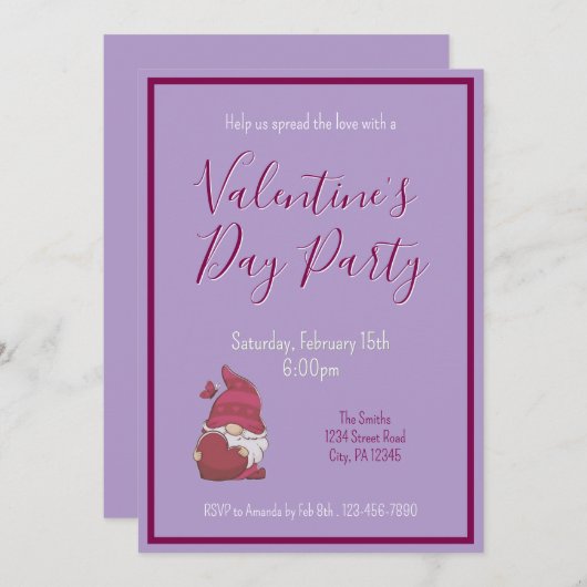 Valentijnsdag Gnome Invitation Kaart (Voorkant / Achterkant)