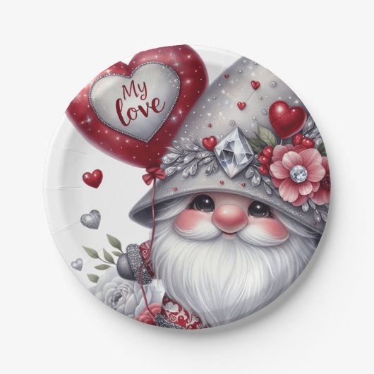 Valentijnsdag Gnome Papier Borden Papieren Bordje (Voorkant)