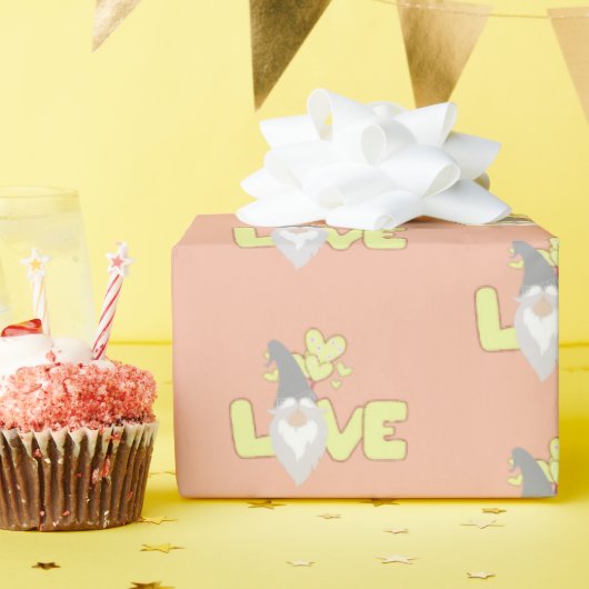 Valentijnsdag Gnome Pink Yellow Grey S Cadeaupapier (Verjaardagsfeest)