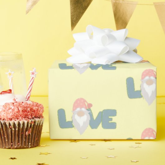 Valentijnsdag Gnome Pink Yellow Grey S Cadeaupapier (Verjaardagsfeest)