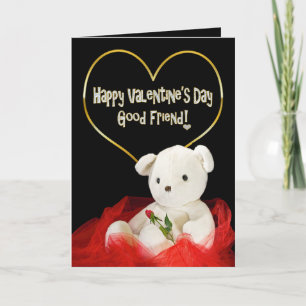 Valentijnsdag - GOEDE VRIEND- Teddybeer/Rode Roos Feestdagen Kaart