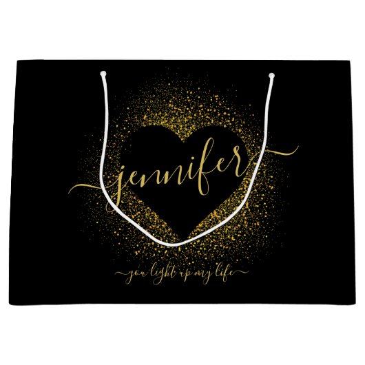 Valentijnsdag GOLD GLITTER CONFETTI HEART CUSTOM Groot Cadeauzakje (Voorkant)