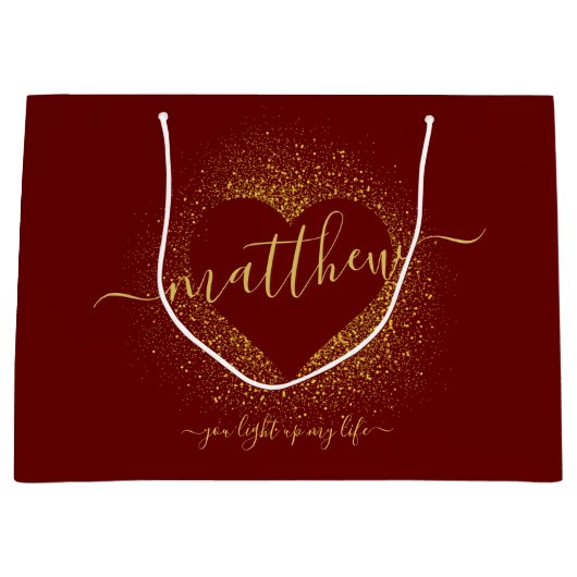 Valentijnsdag GOLD GLITTER CONFETTI HEART CUSTOM Groot Cadeauzakje (Voorkant)