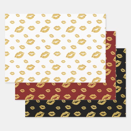 Valentijnsdag GOLD GLITTER CONFETTI KISSES Inpakpapier Vel (Set)